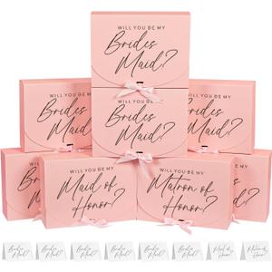 8Pack Bridesmaid Proposal Box with 8Pack Bridesmaid Cards, Matron of Honor Proposal Gift Box, Maid of Honor Box, Will You be My Bridesmaid Box for Bridesmaids Gifts (Pink)