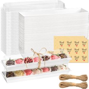 Kucoele 25 Pack Strawberry Boxes with Clear Lids, Disposable Macaron Boxes To Go Dessert Containers for Packaging Chocolate Covered Strawberries, Cookies, Cocoa Bombs, Truffles (White-25pcs)