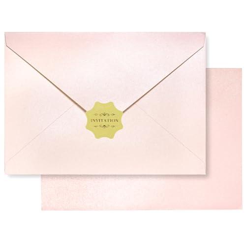 50pcs Pearl Envelopes Slight Shimmering Wedding Envelopes, 5.4 x 7.7 inches Perfect for 5 x 7 inch Wedding Invitation Cards Graduation Birthday Greeting Cards Thank You Cards (Pearl Blush Pink)
