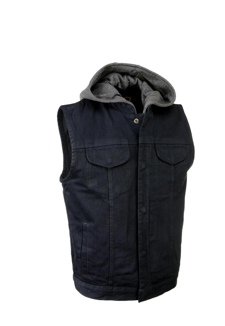 Milwaukee Leather MDM3015 Men's 'Rustic' Black Denim Motorcycle Riding Vest with Hoodie 3X-Large