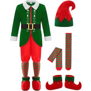 Elf Costume for Boys Kids Christmas Boy Elf Costume Outfit (5-6 Years, Green)