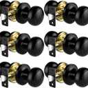 Passage Door Knobs, 6 Pack Matte Black Door Knobs, Hallway Closet Non-Locking Interior Doorknobs, Round Door Handles Keyless Reversible for Left/Right Handed Doors