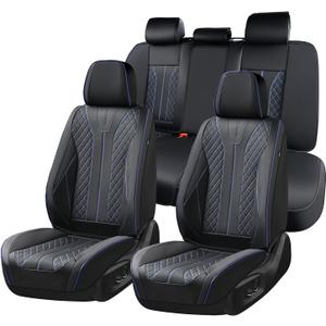 FLORICH Universal Seat Covers for Cars, Front and Back Seat Cover for Car Luxury Faux Leather Waterproof Seat Cover Universal Fit for Most Cars SUV Trucks, Black&Blue Line