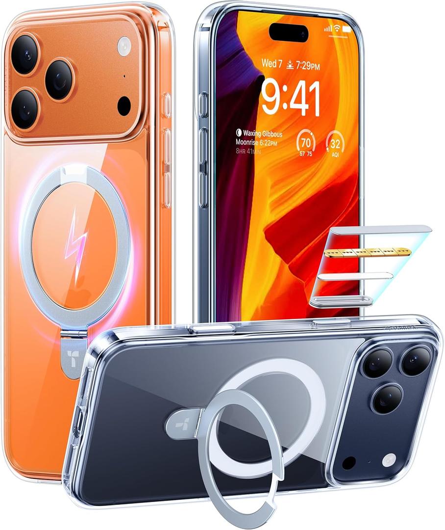 TORRAS Ostand Magnetic for iPhone 17 Pro Max Case, Fit for MagSafe, Sturdy Stand, Military Grade Drop Tested, Camera Control Button, Clear Slim Soft Edge Case for iPhone 17 Pro Max 6.9", Clear