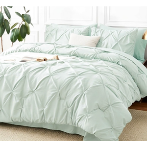 CozyLux Queen Comforter Set Mint Green, 7 Pieces Pintuck Bed in A Bag, Premium Light Green Comforter Queen Size, Pinch Pleat Bedding Sets with Comforter, Flat Sheet, Fitted Sheet, Pillowcases & Shams