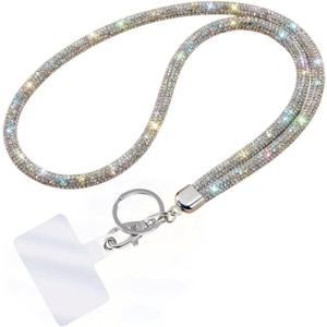 Fashion 34.8'' Sparkle All Round Crystal Neck Lanyard,Bling Work Name Card Holder For Women(AB White,1PC)