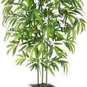 Artificial Bamboo Tree 5FT Tall Fake Plants Faux Bamboo Plant with White Tall Planter, Artificial Fake Trees Silk Plant with 3 Trunks and Lifelike Leaves for Home Office Indoor Outdoor Decor