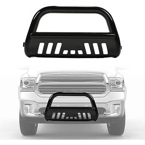ECOTRIC Front Bull Bar Bumper Grille Guard Protector w/Skid Plate Compatible with 2009-2018 Dodge Ram 1500 2019-2025 Dodge Ram 1500 Classic Brush Guard Brush Push Bar Steel Light Mount