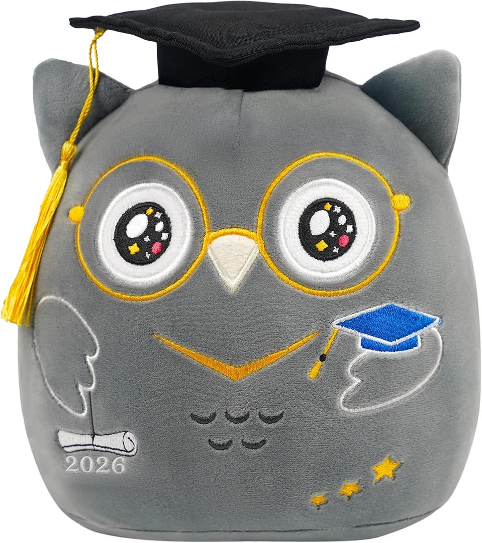 Graduation Owl Stuffed Animal: 8-Inch 2026 School Graduation Anniversary Owl Plush Toy Cute Commemorative Stuff Plushies, Kindergarten Graduation Gifts for Unniversity Middle Primary School Students