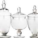 Small Apothecary Jars with Lids Set of 3, Home Essentials & Beyond, for Candy Buffet, Glass decor, Laundry Room, Potpourri, and Bathroom Jars