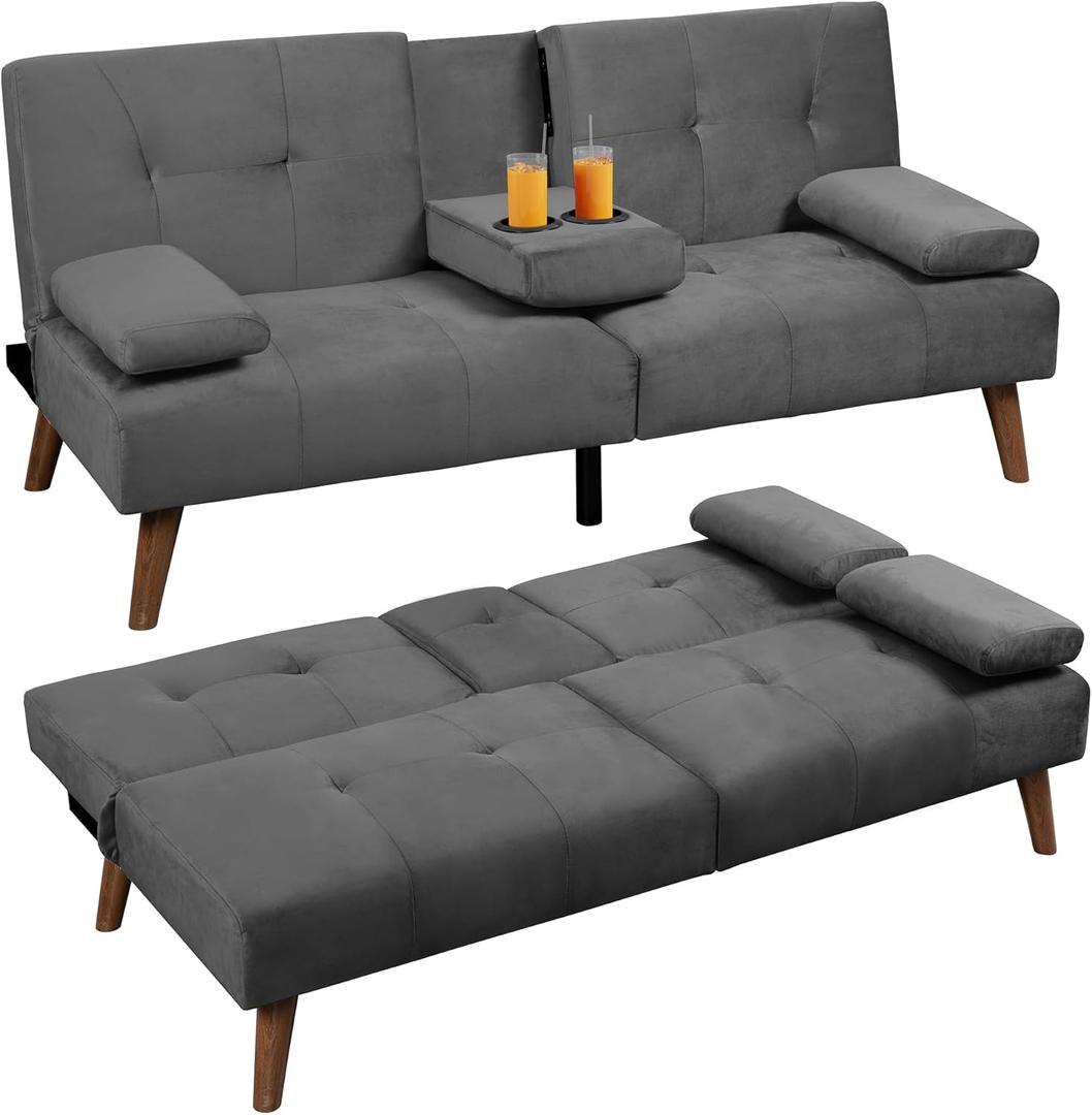 Shintenchi Futon Sofa Bed, Convertible Couch Beds Loveseat, Modern Recliner Sleeper, Small Lazy Set for Living Room, Office, Apartment, Dark Gray