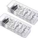 Yesesion 2 Pack Plastic Cable Management Box with Removable Dividers, Clear Cord Storage Organizer with 20 Wire Ties for Desk Drawer, Office Supplies, Electronic Accessories, Battery, Phone Charger
