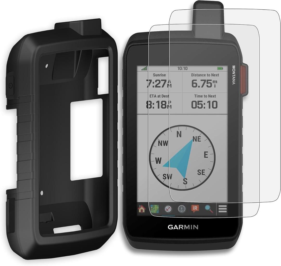 INNOSURE Silicone Case x1, Matte Tempered Glass Screen Protector 5" x2 for Garmin Montana 700 700i 710 710i 750i 760i, Anti-Drop, Anti Static, Non-Slip, Durable, Anti Glare