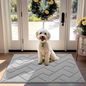 hicorfe Front Door Mat Outside Entrance,32"x40" Absorbent Muddy Dirt Resist Welcome Door Mats Outdoor Indoor, Stain and Fade Resistant, Non Slip Backing Entry Mat Doormat for Entryway(Light Grey)