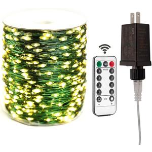 66FT Plug in Fairy Lights Warm White Green Wire LED String Lights 200 LED with Remote 8 Modes for Living Room, Christmas Tree, Patio, Garden, Wedding, Backyard