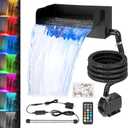 All-in-1 Pond Waterfall Kit with LED Light, 12 inch 304 Stainless Steel Spillway with 880 GPH 45W Pump, Filter Media Bag, Outdoor Waterfall Fountain for Water Feature, Garden, Backyard, Pool
