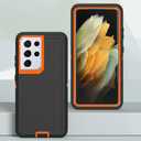 Case for Galaxy S21 Ultra, Heavy-Duty Tough Rugged Shockproof Drop Protective Cover Cases for Samsung Galaxy S21 Ultra, Black+Orange