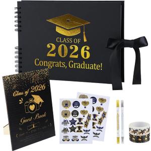 2026 Graduation Guest Book Scrapbook Set - 80 Pages Signature Photo Album with Dual-Tip Markers, Stickers, Tapes, Memory Book Sign for Class of 2026 High School College Grad Party Favors Gifts