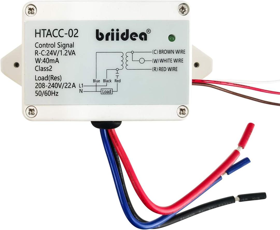 Briidea 220V/240V On/Off Switch Electric Heating Relay with Built-in 24V Transformer, Replacement for Any Relay, Compatible with 24V Thermostat