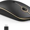 VssoPlor Type C Wireless Mouse USB C Rechargeable Portable Quiet Laptop Mouse USB and Type C Receiver Dual Mode Mice for PC, Laptop, MacBook, Tablet-Black Gold