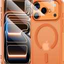 for iPhone 17 Pro Case,Compatible with MagSafe,with 1 Screen Protector & 1 Camera Lens Protector,Anti-Sweat Anti-Scratch,Military-Grade Shockproof Slim Phone Cover, Matte Frosted Orange