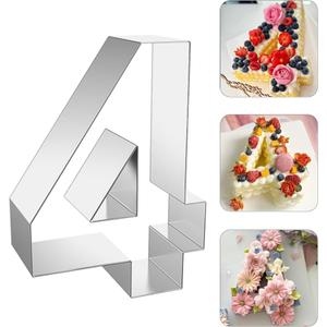 ZADE 8 Inch 304 Stainless Steel Large Size Number Cake Mousse Mold Number 4 Tiramisu Cheesecake Mold Cookie Cutter Bakeware 3D Cake Baking Pan for Birthday and Baking, Party