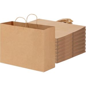 OUTUXED 60pcs 16x6x12 Inch Large Paper Bags with Handles, Kraft Brown Paper Gift Bags for Business, Merchandise, Gifts, Shopping, Retail Stores, Birthday Party