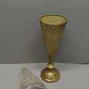 Farmhouse Gold Candle Holders for Pillar Candles, Metal Distressed Set of 2 Retro Flower Design Pillar Candle Stand Dual Use, Can be Vase Table Centerpiece Decor for Fireplace, Living, and Dining Room