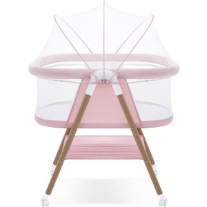GYARING Baby bassinets,3 in1 Baby Crib, Sturdy, Portable & Easy to Assemble,Mosquito net and Portable Bag Included. (Pink)