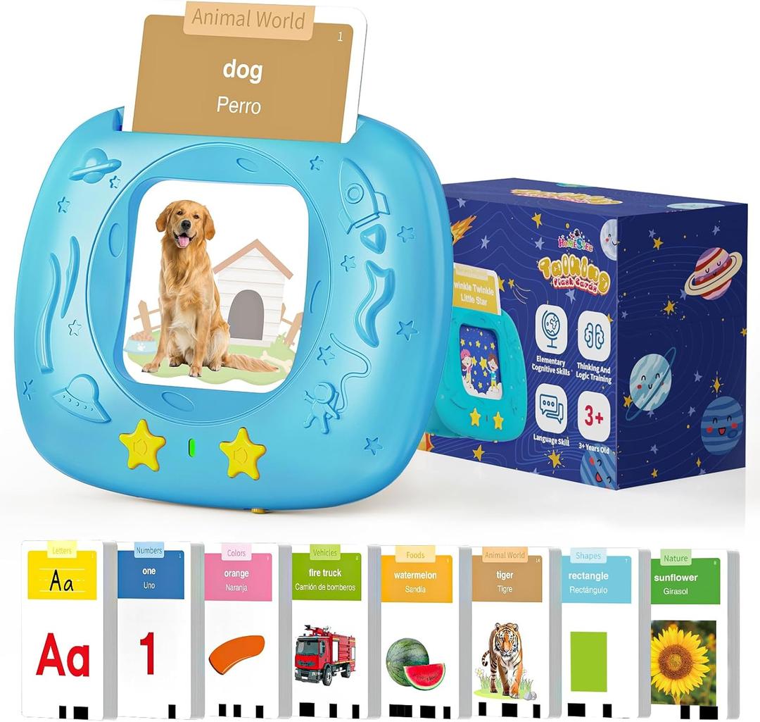 HOMESTEC Toddlers Bilingual Spanish & English Talking Flash Cards with 288 Sight Words, Speech Therapy Toys for 3 4 5 6 Years Old Boys and Girls, Learning Educational Kids Gifts (Blue)