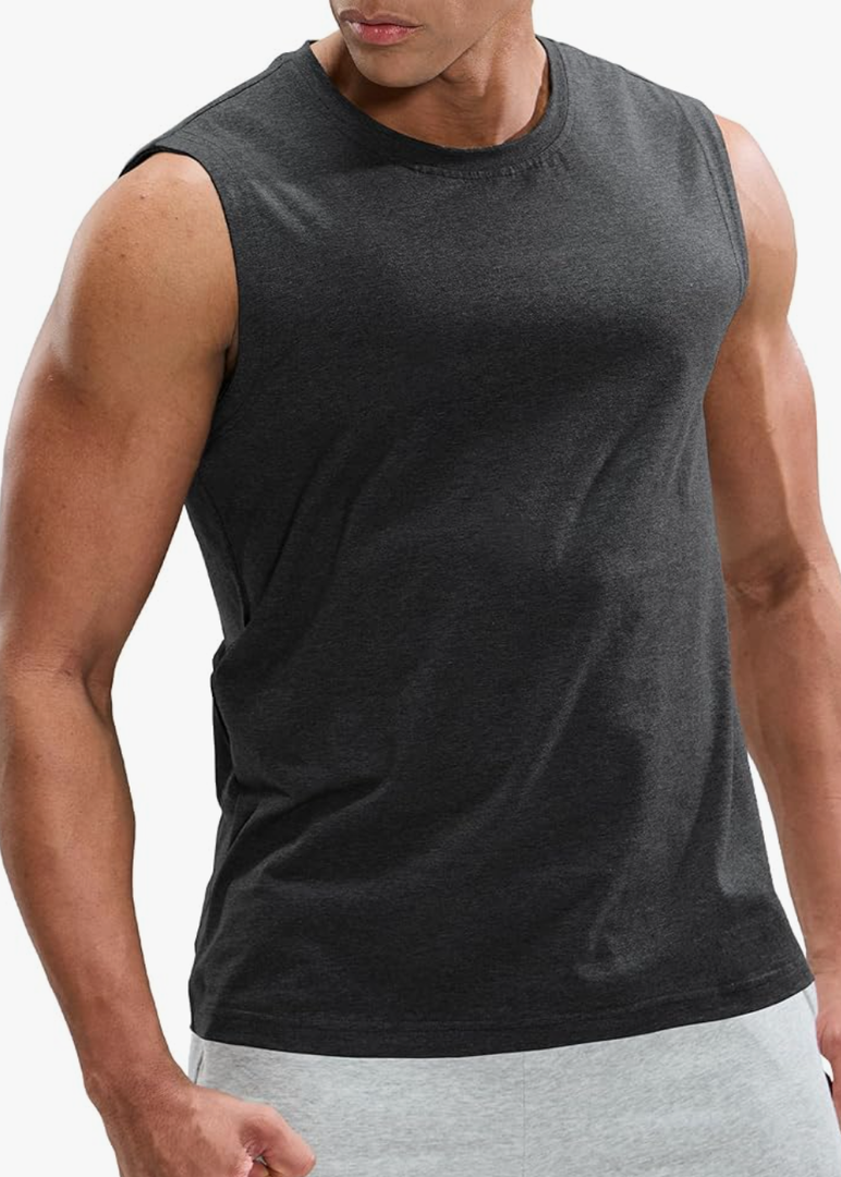 MIER Men's Tank Tops Cotton Sleeveless Muscle Shirts for Workout Running Athletic Gym Lounge Casual, Breathable
Color: Heather Dark Grey, Size: XXL