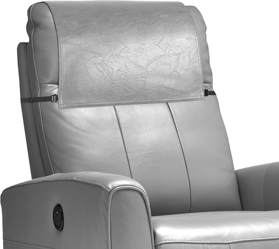 Recliner Headrest Protector,Non Slip Waterproof Headrest Cover,Leather Recliner Headrest Cover for Sofa,Furniture,Living Room,Office Chair 17x27 inLight Gray (Elastic)