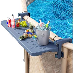 POOLHACKER Poolside Bar, [Original] Swim Up Bar Exclusively for Above-Ground Round Pools. Patio Poolside Table Smart Fold Easy Maintenance, Weather Resistant Stable Tabletop (Phantom Gray), 38.5 X 11.7 X 17.24 Inches