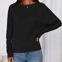 Zenlonr Long Sleeve Tops for Women Fall Fashion Outfits 2025 Crewneck Knit Basic Tee Shirts Business Casual Tops (Black)