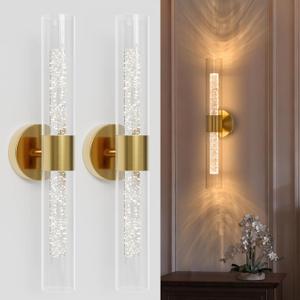 Battery Operated Wall Sconce with Remote Control 10000mAh Rechargeable Wireless Wall Sconces Set of Two No Hardwired Dimmable Timer 3 Color Temperature Wall Lamp for Living Room Bedroom Gold 21.5 Inch