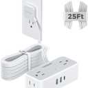 Flat Plug Extension Cord 25 ft, TESSAN Surge Protector Power Strip with 4 AC Outlets 1 USB C and 2 USB A Ports, 900 Joules Protection, Multiple Wall Outlet Extender for Home Office Dorm Essentials