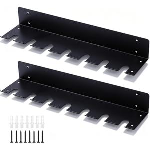 2 Pack Paint Spray Gun Holder Wall Mount, 21 x 4.9 x 3.1 Inch, Holds 7 Guns Without Cups Heavy Duty Steel Paint Organizer for Garage, Body Shop, Workshop Tool Weight Capacity 20 Lbs Black