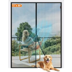 MAGZO Magnetic Screen Door Fit Door Size 72 x 80 Inch, Screen Size 74" x 81" Strong Magnet French Style Mesh, Fiberglass Heavy Duty Mesh with Hook & Loop for Sliding Entrance, Gray