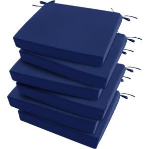 Outdoor Chair Cushions Set of 6: Waterproof & Fade Resistant Seat Cushion for Patio Furniture - 19 x 19 x 2 Inch Chair Pads with Ties and Hidden Zipper - Patio Chair Cushion Replacement, Navy
