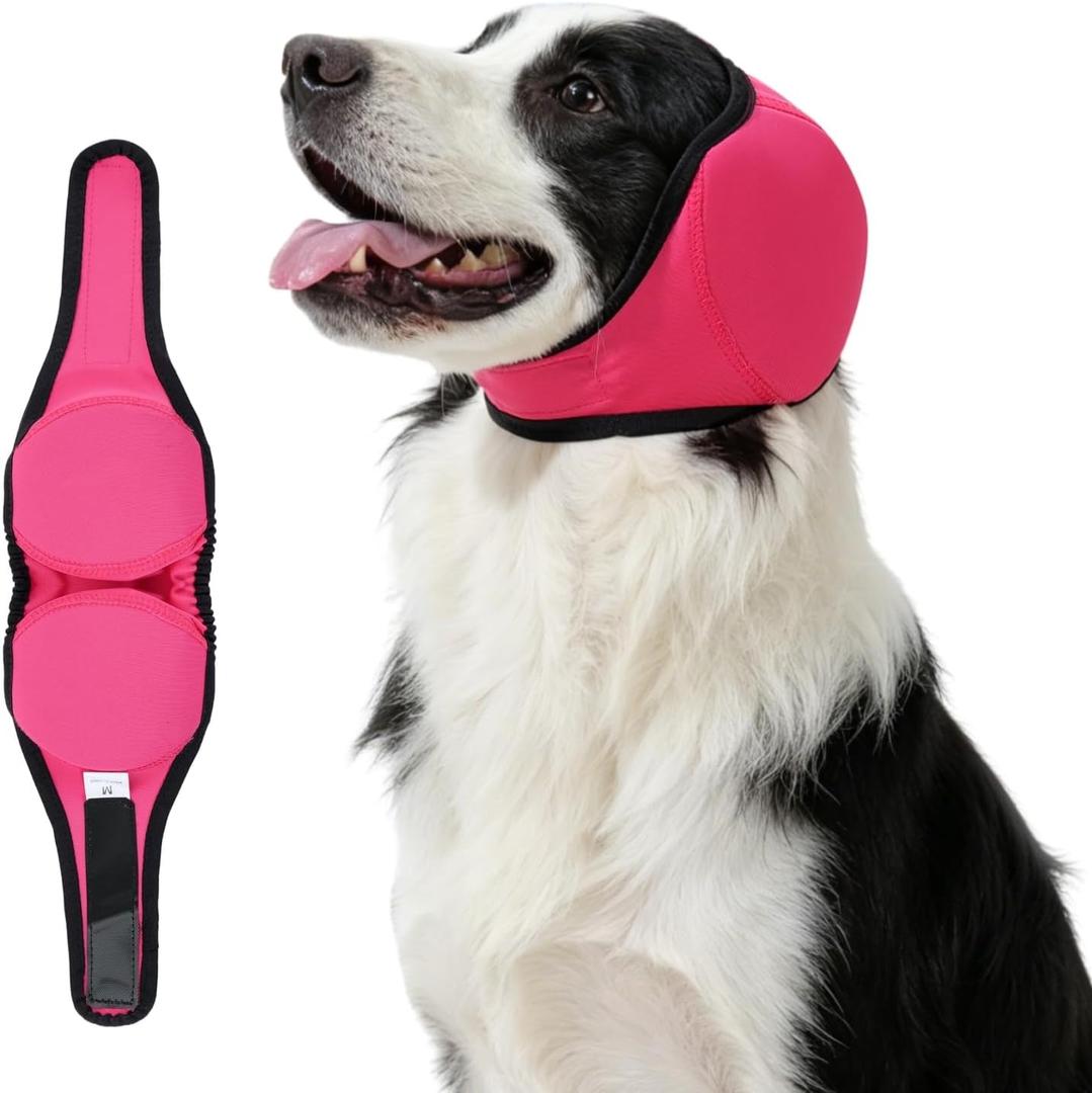 Dog Ear Covers for Bath,Shower,Elastic Dog Ear Muffs Noise Reduction Anxiety Relief,No Flap Ear Wrap Calming Hood for Grooming,Blow Dry,Thunder,Waterproof Ear Protection for Dogs(Pink,L) (Blue, L)