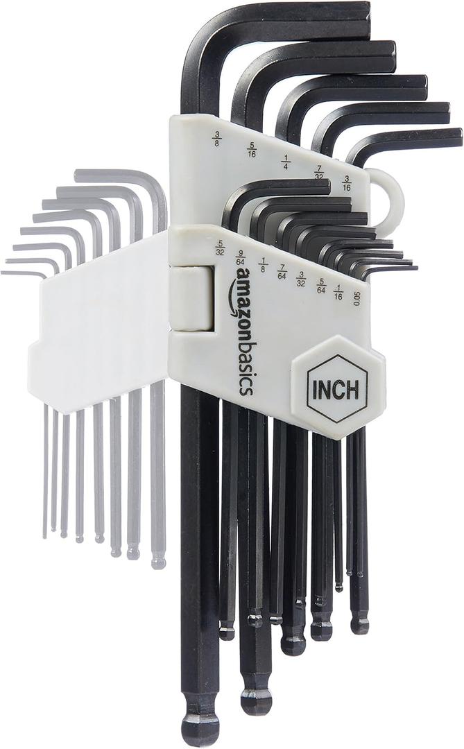 Amazon Basics Hex Key Allen Wrench Long Arm Set with Ball End,  Standard Sizes, 13 Piece