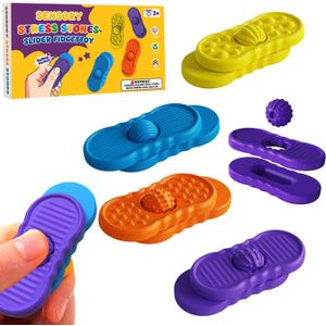 2 x Fidget Sensory Toys for Kids, 4 Pack Silicone Marble Stress Silent Fidgets Slider for Classroom, Autism Anxiety Relief Small Fidget Toys Office Desk / Travel Road Trip Activities for Kids Gifts