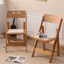 Wooden Folding Chair with Soft Cushion, Simple and Stylish, Comfortable and Durable, Suitable for Weddings, banquets and Events, 4 Sets, high backrest NaturalLinen pad
