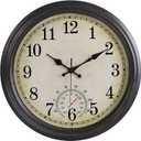 16 Inch Large Outdoor Clock, Waterproof Wall Clock with Thermometer, Battery Operated Silent Non-Ticking Vintage Wall Clock Quartz Round Clock Home Decor,Black Bronze
