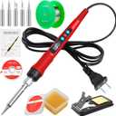 Soldering Iron Kit, 100W LED Digital Solder Gun kits with Ceramic Heater, Adjustable Temperature Welding Tools with Tips, Wick Braid, Stand, Solders Wire, Sponge, Flux Paste, Red