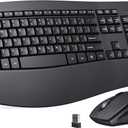 Ergonomic Keyboard and Mouse Combo, Full Size Cordless Computer Keyboard with Palm Wrist Rest Ergonomic Mouse for Windows Computers Laptops - Black