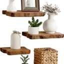 Pinkunn 4 Pcs Floating Shelves for Wall Wooden Live Edge Shelf Wall-Mounted Natural Solid Wood Bedroom Kitchen Storage Living Room Nursery Decor (15.8/11.8/7.9 Inch)
