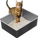 Ohtomber Stainless Steel Litter Box - High Sided Metal Cat Litter Box Pan, Never Absorbs Smell, Easy to Clean Non Stick Cat Litterbox Tray Toilet Pet Supplies for Indoor Kitty, Kitten, Rabbit, Puppy (17.5"L  13.6"W  6"H)