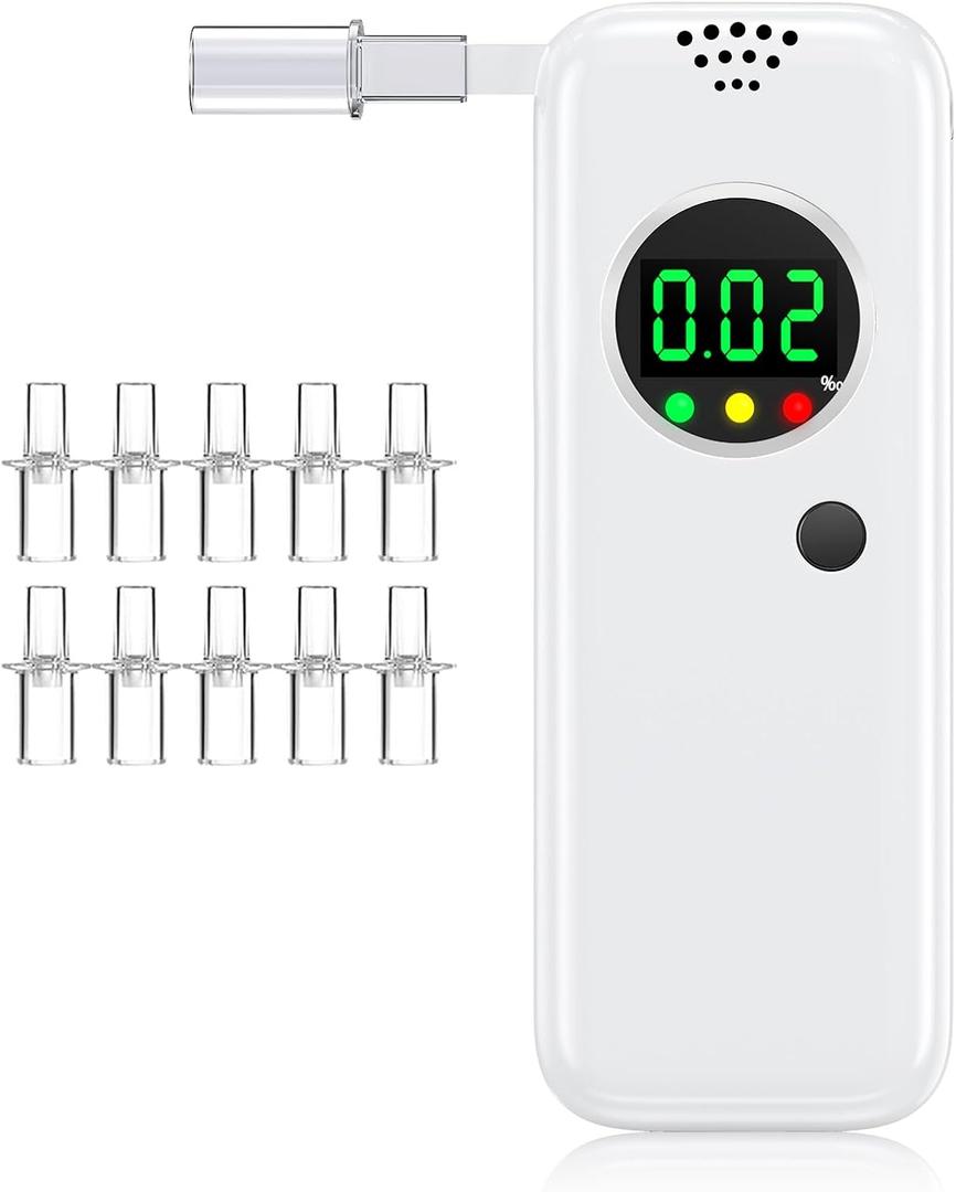 Breathalyzer for Home and Party Use,2026 Upgraded Accuracy Portable Breathalyzers with LCD Digital Display,Alcohol Tester with 10 Mouthpieces