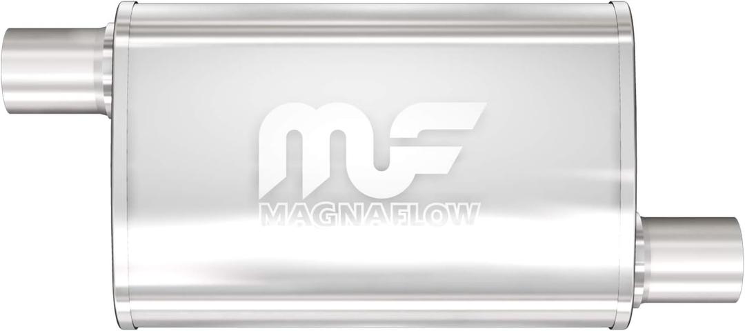 MagnaFlow Performance Exhaust Muffler 11236: 2.5"/2.5" Inlet/Outlet, 4x9x14" Oval, Stainless Steel, Satin Finish